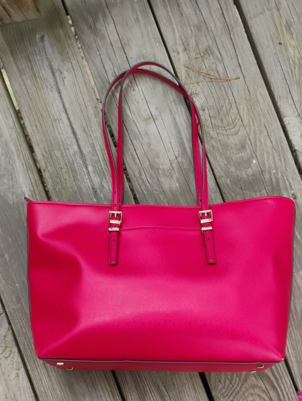 Michael Kors Hot Metallic Pinkish Red ClothTote - Picture 2 of 12